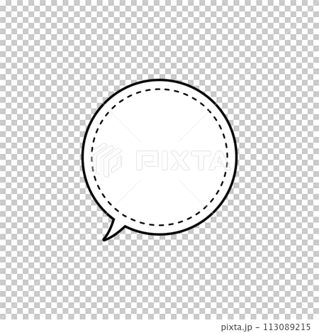 Simple monochrome round speech bubble_double line_inner dashed line_left facing single item 113089215
