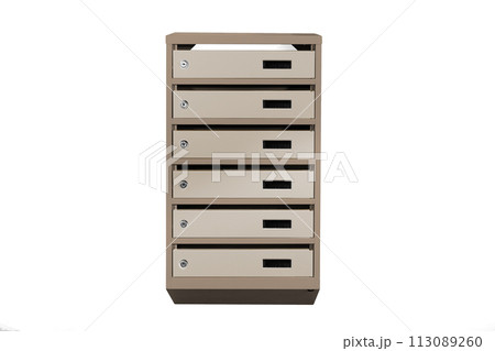 Mailboxes in the condo. metal mailbox with lockable center in condo. Mailbox on the white background isolated 113089260