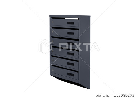 Mailboxes in the condo. metal mailbox with lockable center in condo. Mailbox on the white background isolated 113089273