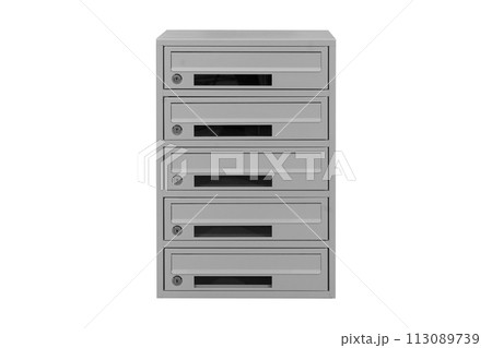 Mailboxes in the condo. metal mailbox with lockable center in condo. Mailbox on the white background isolated 113089739