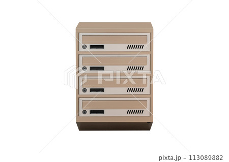 Mailboxes in the condo. metal mailbox with lockable center in condo. Mailbox on the white background isolated 113089882