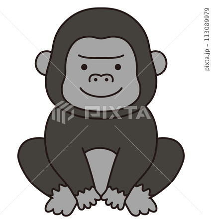 お座りしているゴリラのベクターイラスト。アイコン、動物 113089979