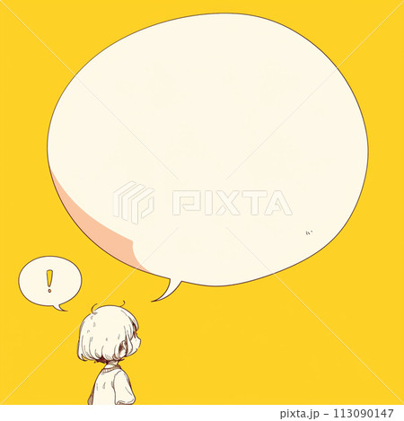 小さな子供と吹き出しとビックリマーク、気付き 小さな子供と吹き出しとビックリマーク、気付き 113090147