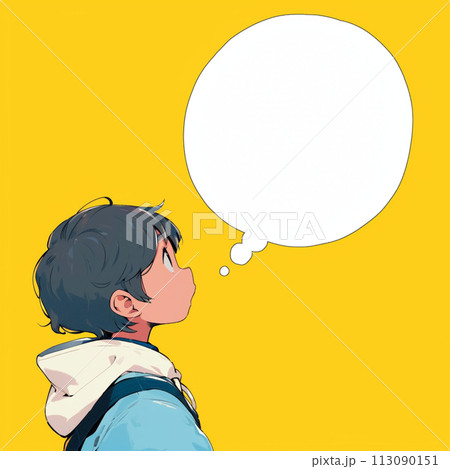 上を見上げる少年と吹き出し 113090151
