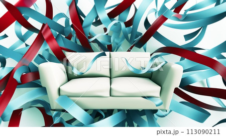 Abstract Sofa with Blue Ribbons Abstract Sofa with Blue Ribbons 113090211
