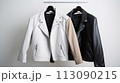 Elegant Leather Jackets on White Background 113090215