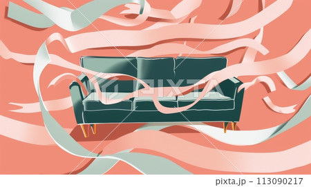 Abstract Sofa with Swirling Ribbons 113090217