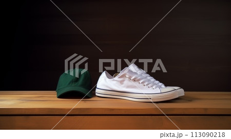 Minimalist Green Cap and White Sneakers 113090218