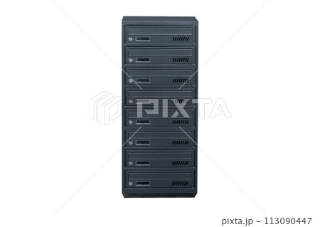 Mailboxes in the condo. metal mailbox with lockable center in condo. Mailbox on the white background isolated 113090447