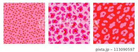 Set of Abstract Leopard Skin Seamless Patterns. Animal print. Geometric folklore ornament for background, textile, banner, cover, wallpaper. Vector illustration. 113090597