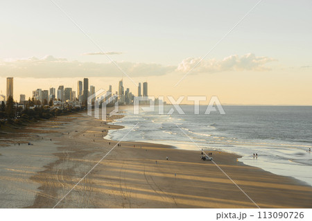 Aerial shot of lifestyle during afternoon at Burleigh Heads Beach, Gold Coast, Queensland, Australia Aerial shot of lifestyle during afternoon at Burleigh Heads Beach, Gold Coast, Queensland, Australia 113090726