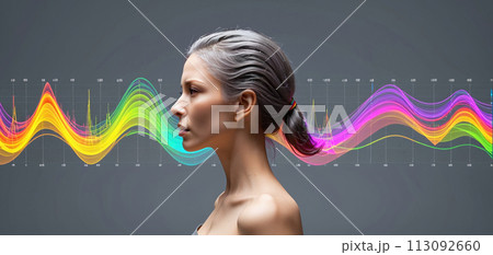 Colorful and illustrative representation of an individual who perceives his environment and processes stimuli through different sensory perceptions and different external stimuli 113092660