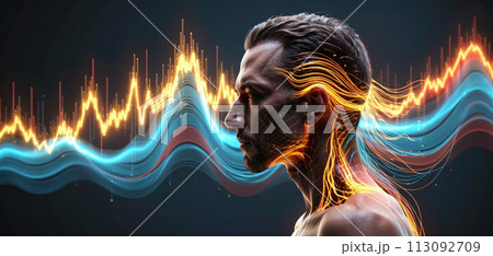 Colorful and illustrative representation of an individual who perceives his environment and processes stimuli through different sensory perceptions and different external stimuli 113092709