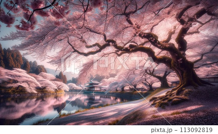 ライトアップされた夜桜 113092819