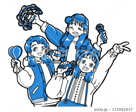 カラオケではしゃぐ3人の女の子 113092837