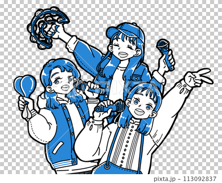 カラオケではしゃぐ3人の女の子 113092837