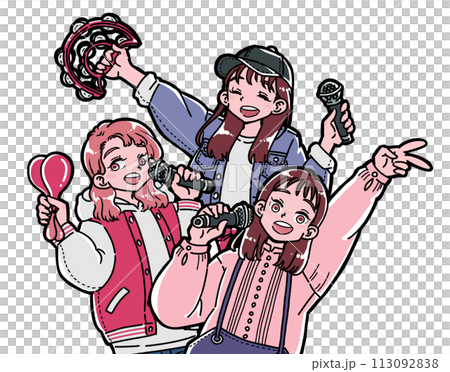 カラオケではしゃぐ3人の女の子 113092838