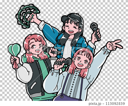 カラオケではしゃぐ3人の女の子 113092839