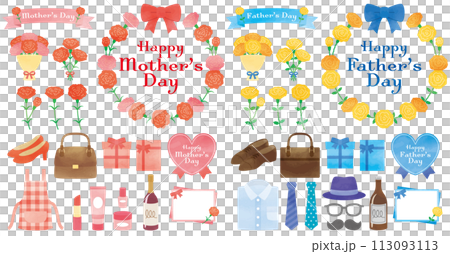母の日と父の日の水彩風イラスト素材 母の日と父の日の水彩風イラスト素材 113093113