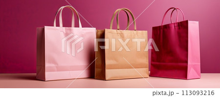 Shopping bag on backdrop with studio lighting, shopping, marketing, promotion, sale advertisement and product placement. Shopping bag on backdrop with studio lighting, shopping, marketing, promotion, sale advertisement and product placement. 113093216