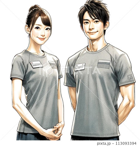 フィットネスジムのトレーナー男女 113093394
