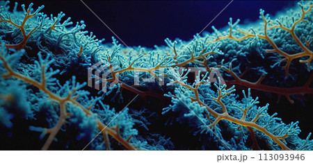 Microscopic magnification of growing molds or mold fungus and spores - ai generated 113093946