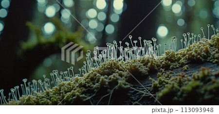 Microscopic magnification of growing molds or mold fungus and spores - ai generated 113093948
