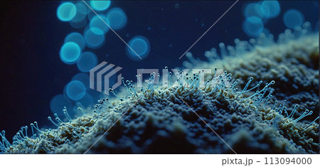 Microscopic magnification of growing molds or mold fungus and spores - ai generated 113094000