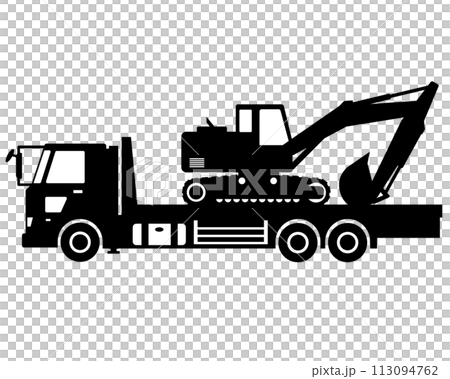 自裝載機裝載和運輸挖土機車黑白剪影 113094762