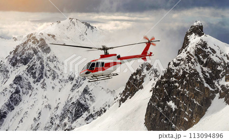 Red and White Mountain Rescue Helicopter - Generative Ai 113094896