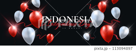 Happy Indonesia Independence Day. Indonesia Independence Day Background with Balloons, Usable for Banner, Poster and Greeting Card. Kemerdekaan Indonesia 113094897