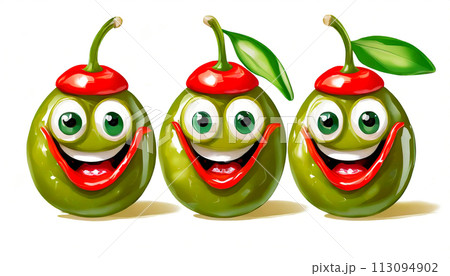 Red Pepper Stuffed Green Olives with Smiling Faces - Generative Ai 113094902