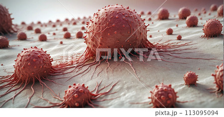 Illustration of a migrating and spreading cancer cell - ai generated 113095094