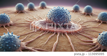 Illustration of a migrating and spreading cancer cell - ai generated 113095095