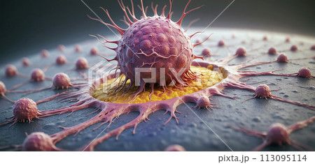 Illustration of a migrating and spreading cancer cell - ai generated 113095114