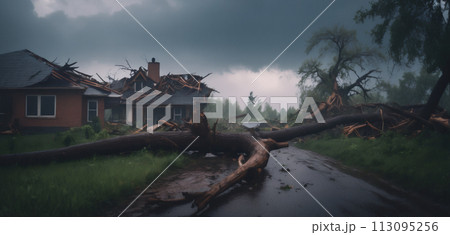 Severe damage to houses, nature and landscape due to increasing number of hurricanes Severe damage to houses, nature and landscape due to increasing number of hurricanes 113095256