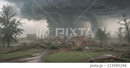 Severe Damage To Houses, Nature And Landscape...のイラスト素材 [113095266] - PIXTA