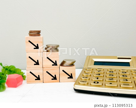 積み木でデフレやインフレのイメージ 113095313