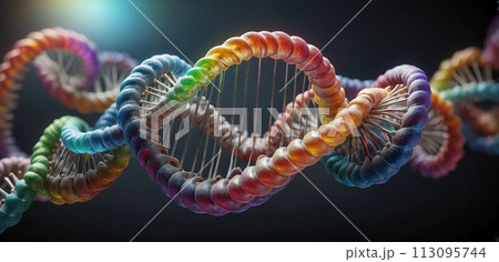 Multicolored polynucleotide consisting of polymers forming protein structure or macromolecules - AI generated 113095744