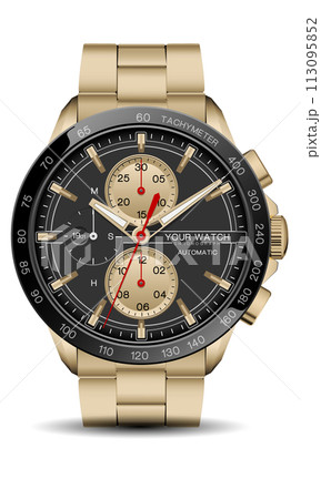 Realistic watch clock chronograph black blue steel line white number face for men design luxury on white background vector 113095852