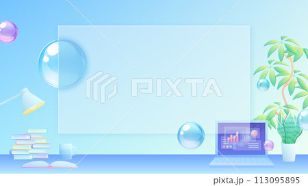 グラスモーフィズムの画面とオフィスの背景_16:9 113095895