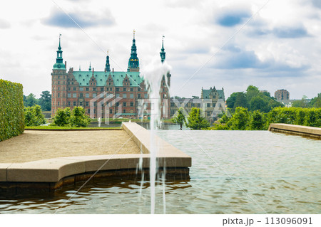 View of Frederiksborg castle with park in Hillerod, Denmark 113096091
