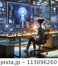 コンピューター画面と向き合う少女 113096260