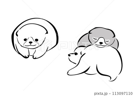 Three Kishu dog puppies, in the style of...のイラスト素材 [113097110] - PIXTA