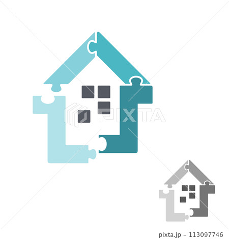 Colorful home puzzle vector icon symbol Colorful home puzzle vector icon symbol 113097746