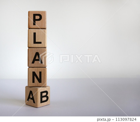 Time for Plan B. Turned cube and changing the word 'Plan A' to 'Plan B'. Beautiful white background. Business concept. Copy space. 113097824