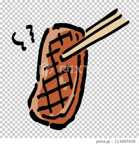 用筷子夾著烤肉的手繪插畫 用筷子夾著烤肉的手繪插畫 113097830