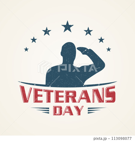 Vintage emblem design Veterans day concept background 113098077
