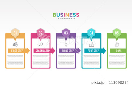 Step infographic with 5 options with icon 113098254