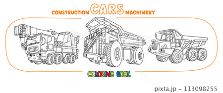 Funny heavy truck cars with eyes Coloring book set 113098255
